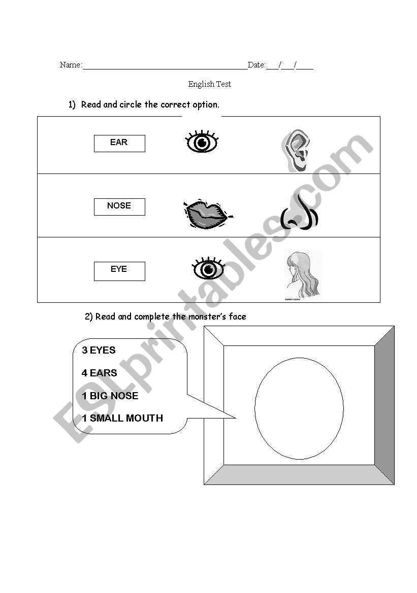 face and animals review worksheet