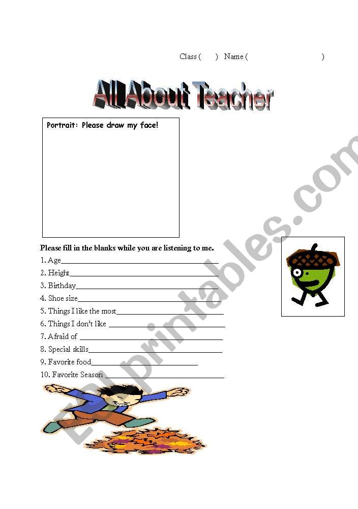 All About Me Part1 worksheet