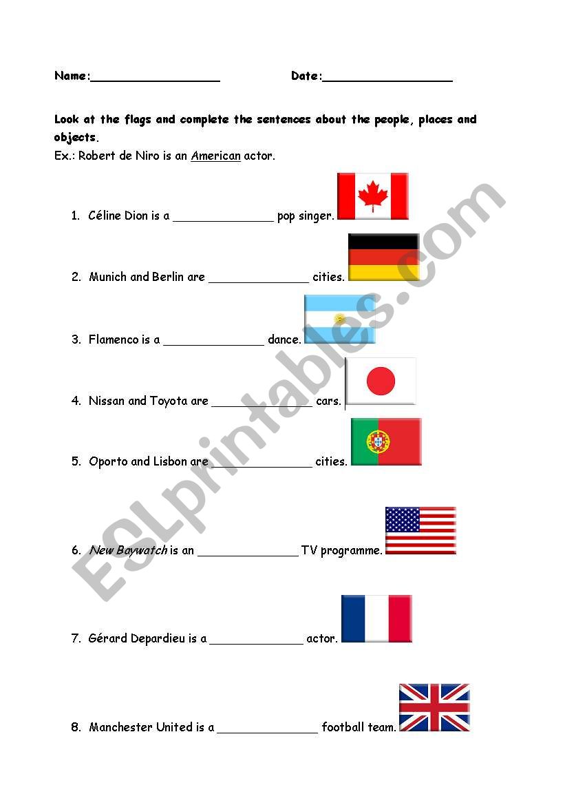 nationality worksheet