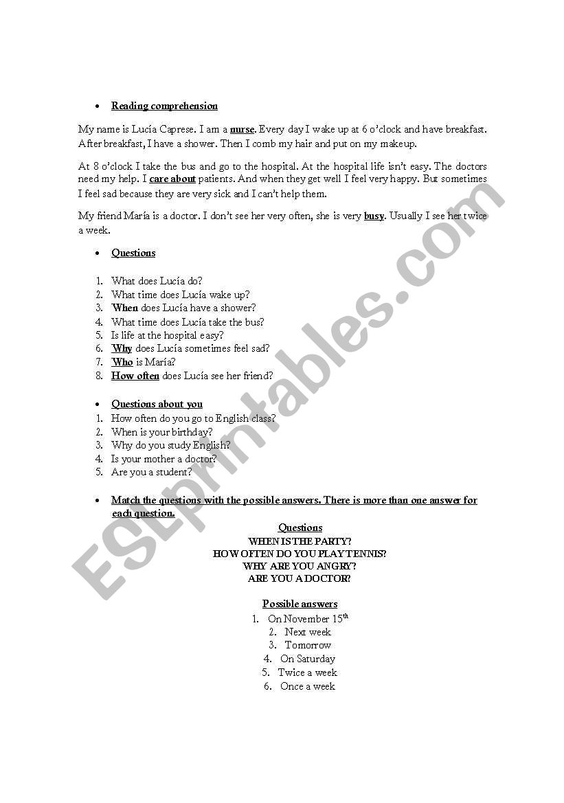 Present Simple and Vocabulary exercises