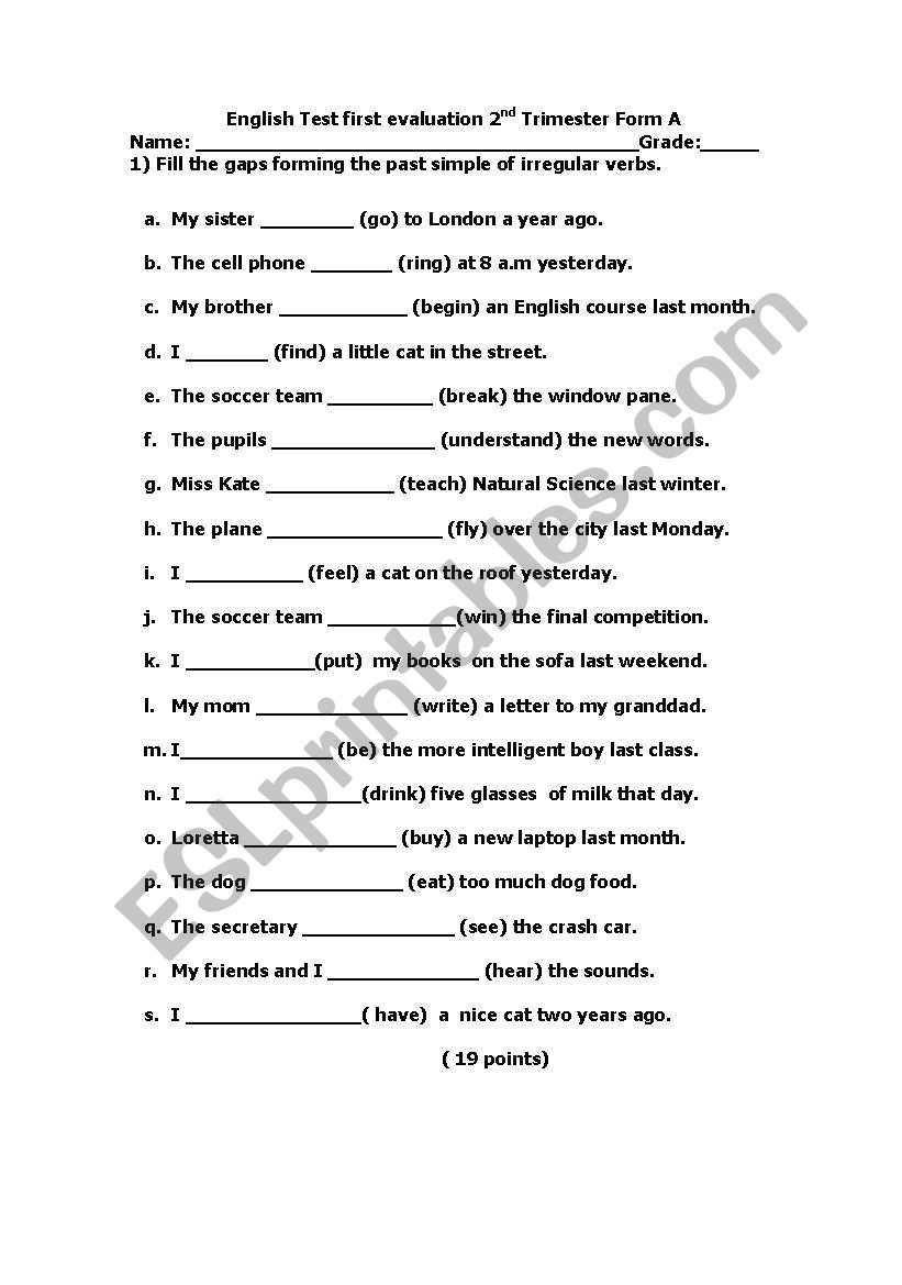 PAST SIMPLE IRREGULARS VERBS worksheet