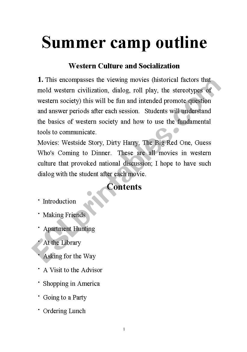ESL Summer Camp Outline by Al Tuley