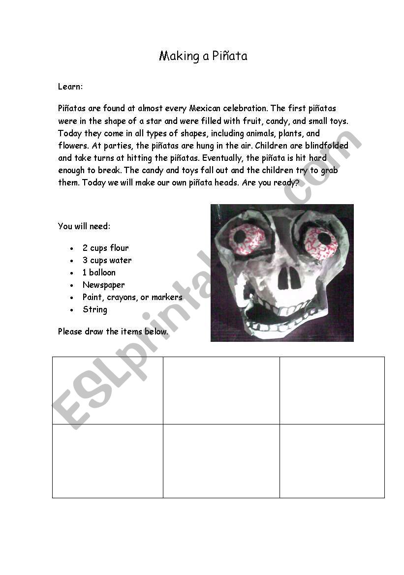 Making a Pinata worksheet