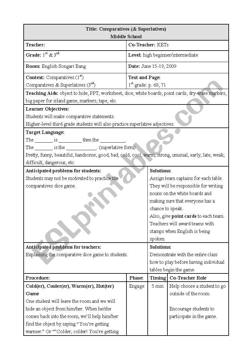 Comparatives & Superlatives Lesson Plan