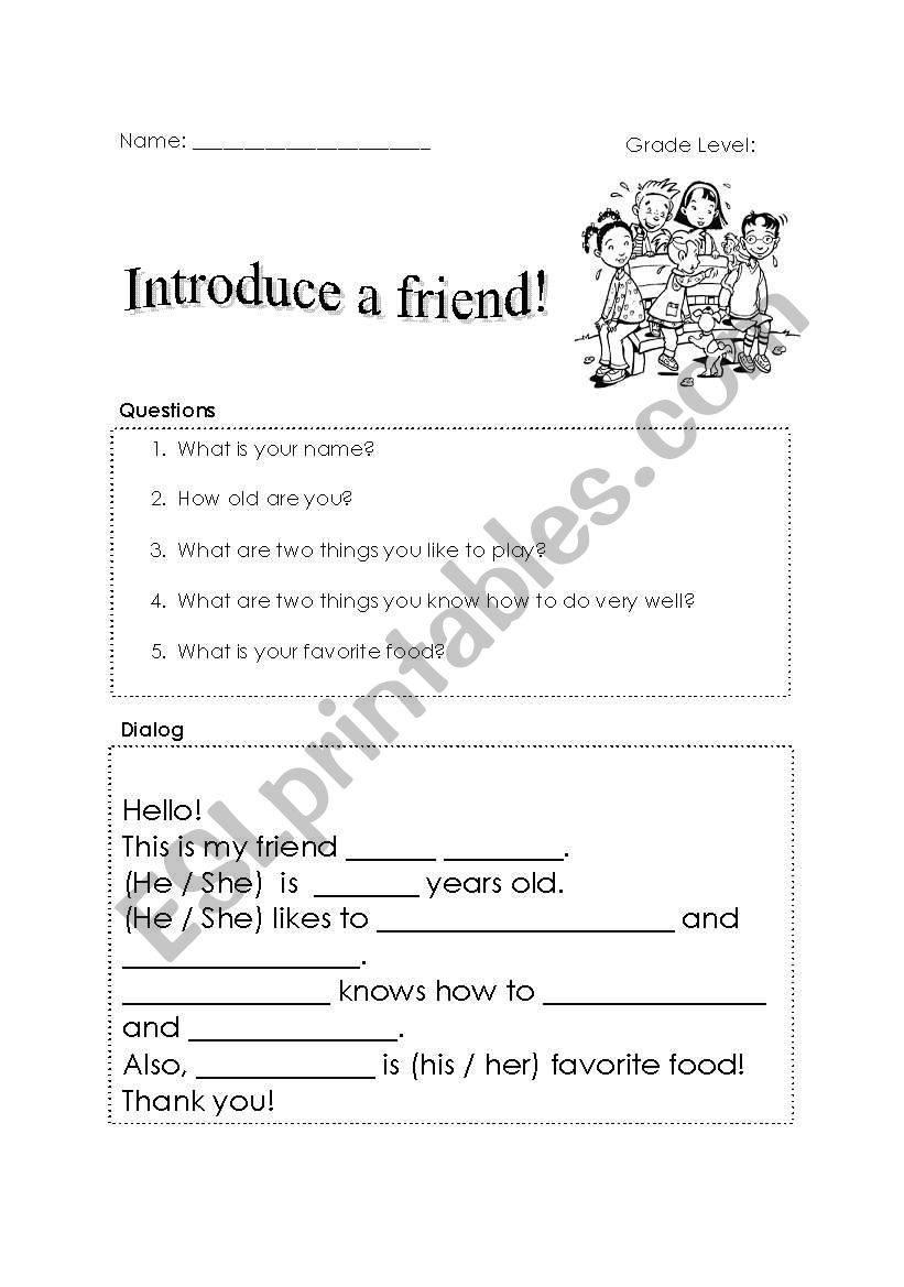 Introduce a friend worksheet