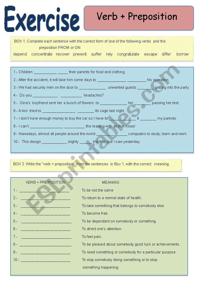  Verb + Preposition (from-on) exercise.