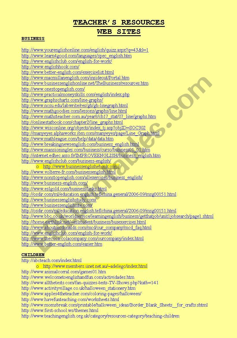 TEACHER´S RESOURCES - ESL worksheet by antoarg