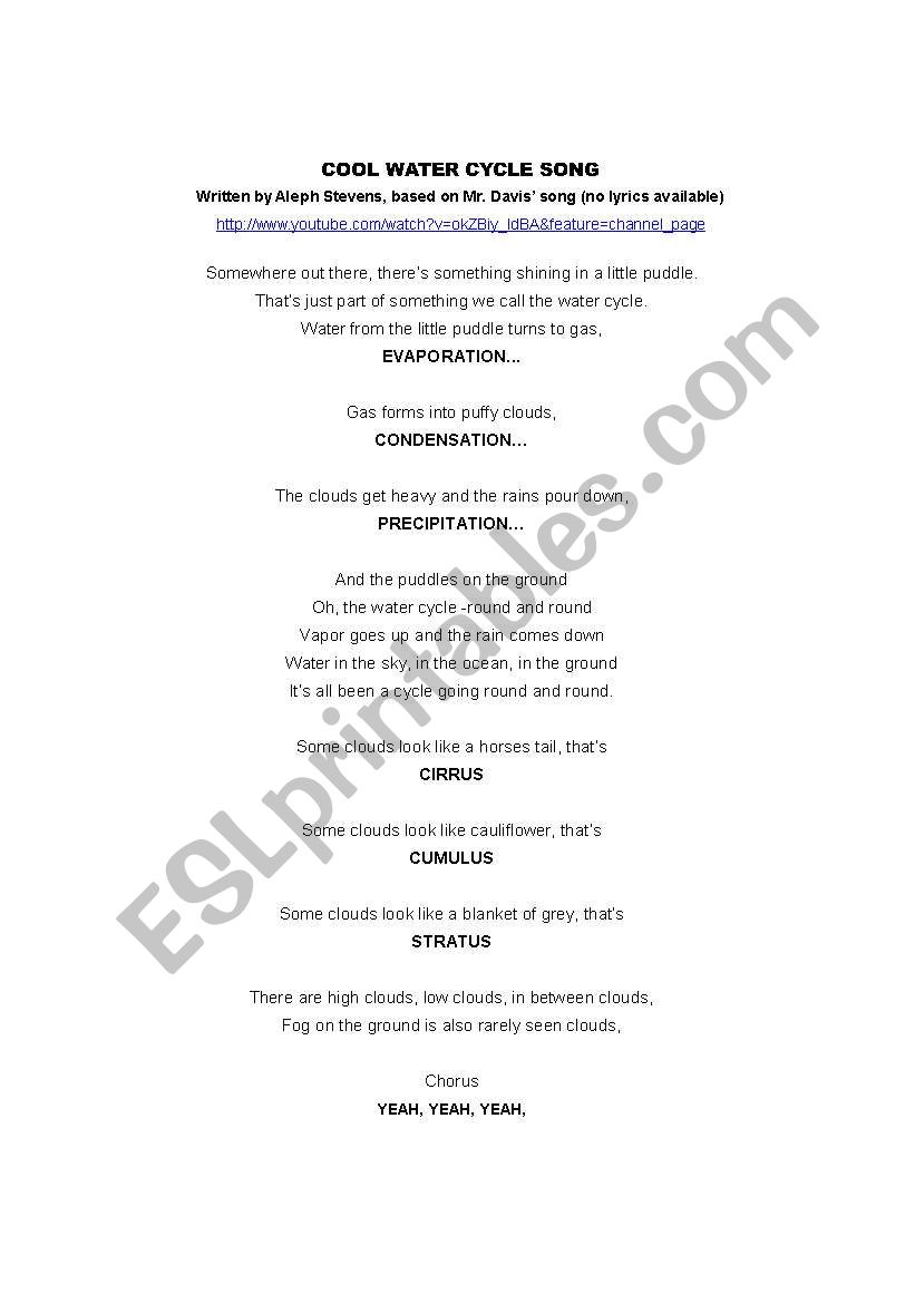 COOL WATER CYCLE SONG-LYRICS worksheet