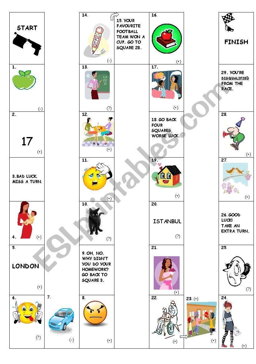 Elementary Boardgame worksheet