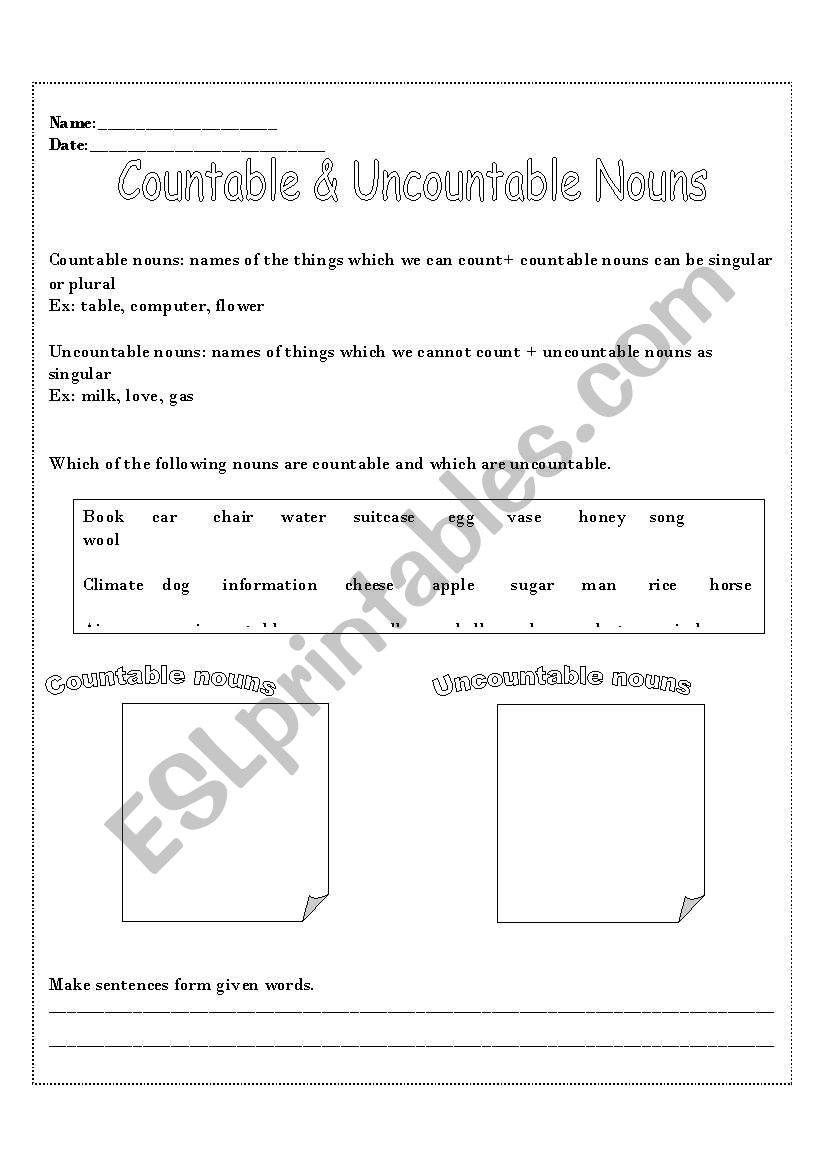 Countable and Uncountable Nouns