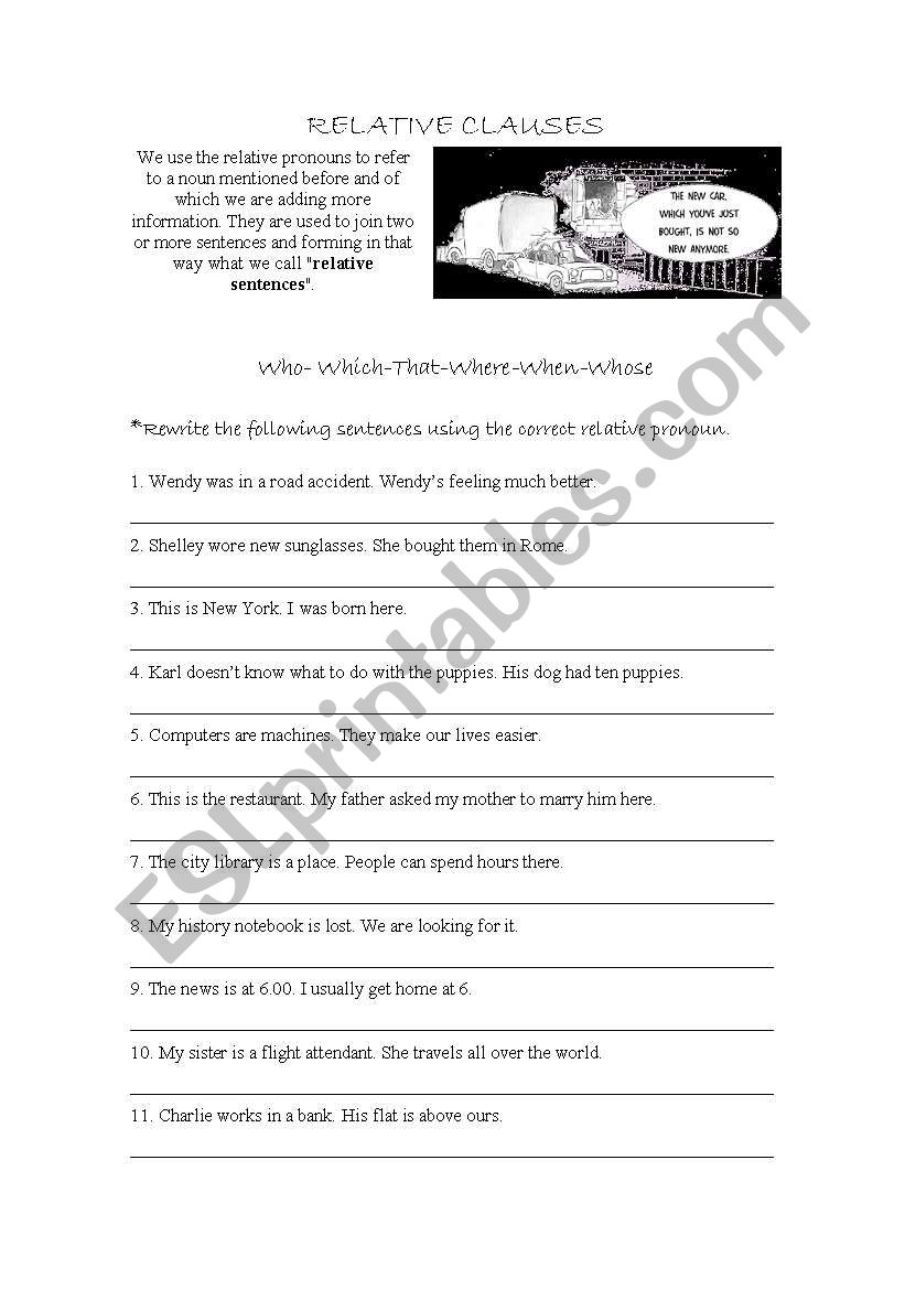 relative sentences worksheet