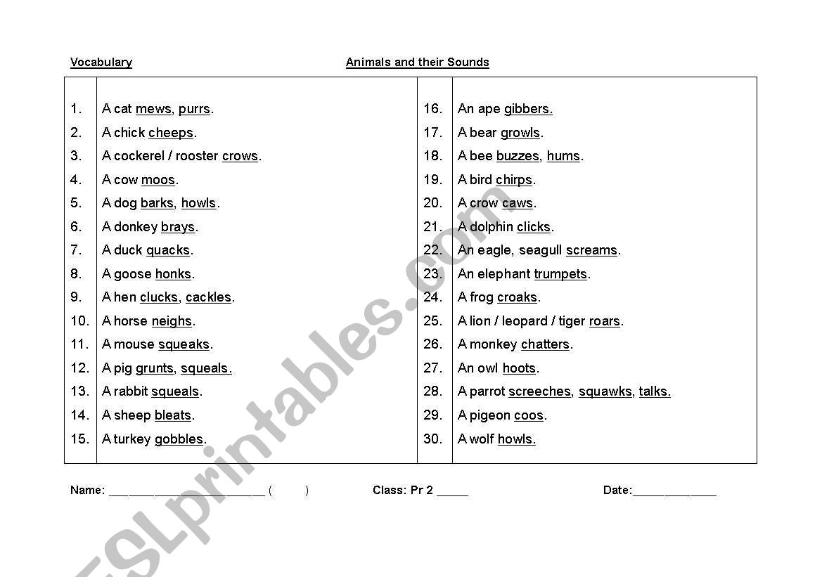 Sounds of Animals worksheet