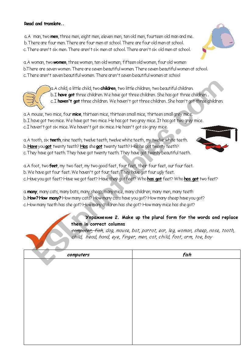 Regular and Irregular plural worksheet