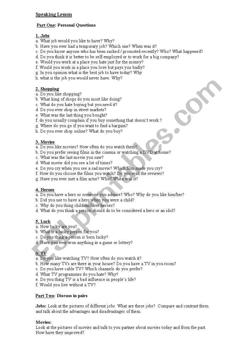 speaking class worksheet