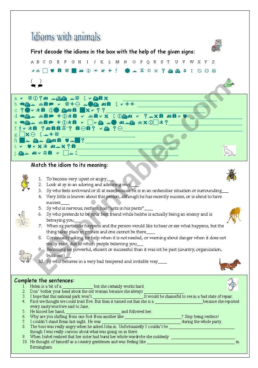 Idioms with animals worksheet