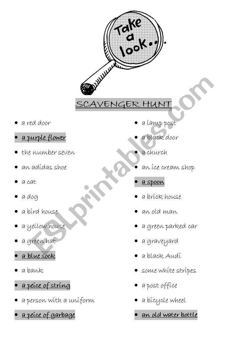 Scavenger Hunt worksheet