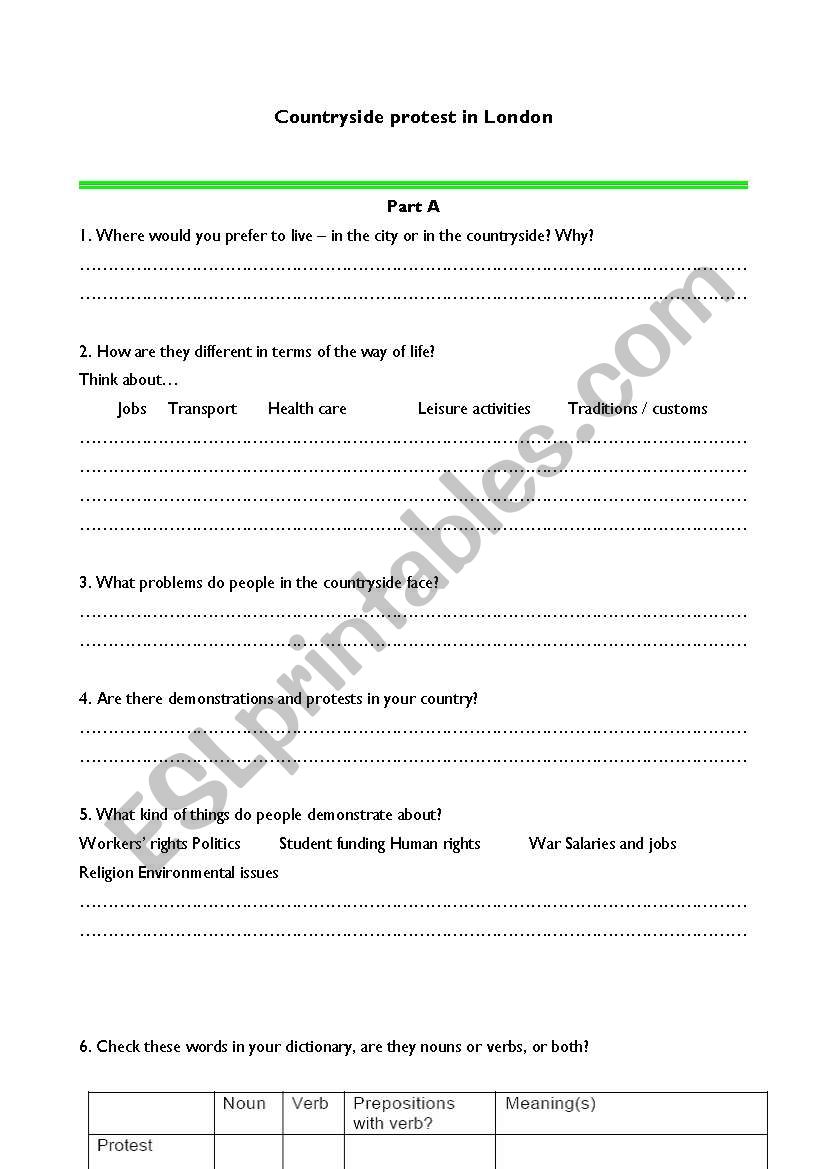 Countryside worksheet