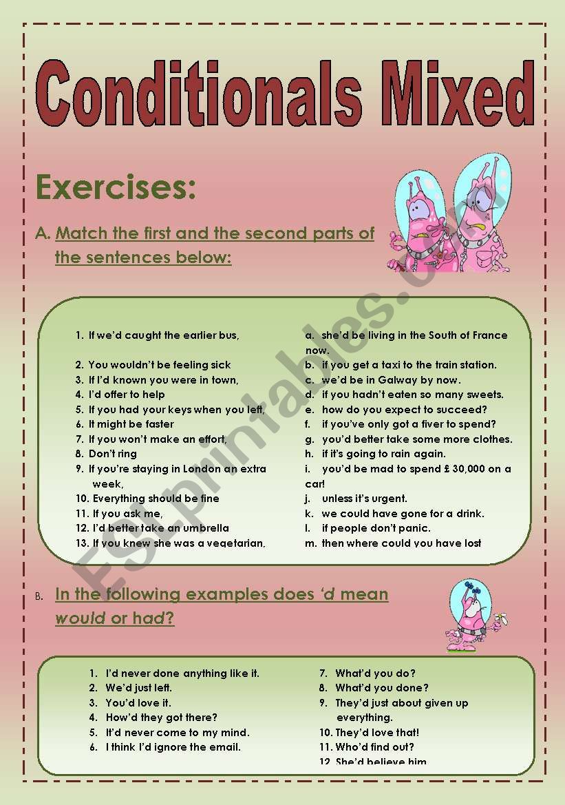Exercises Conditionals (mixed)