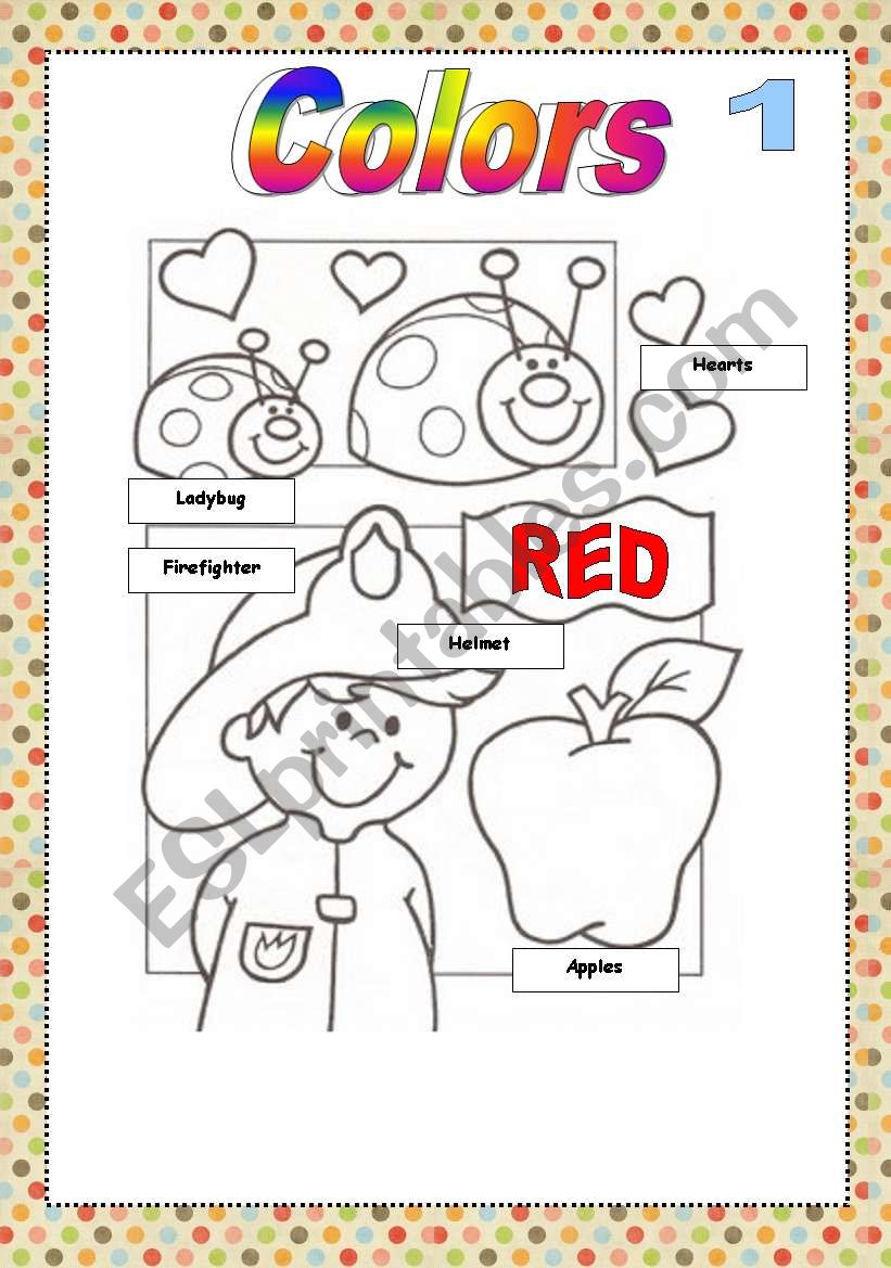 Color cards for painting RED worksheet
