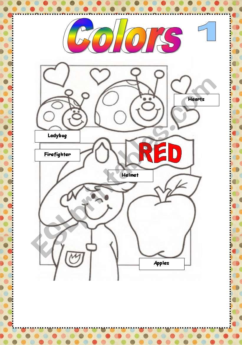 Color cards for painting RED worksheet