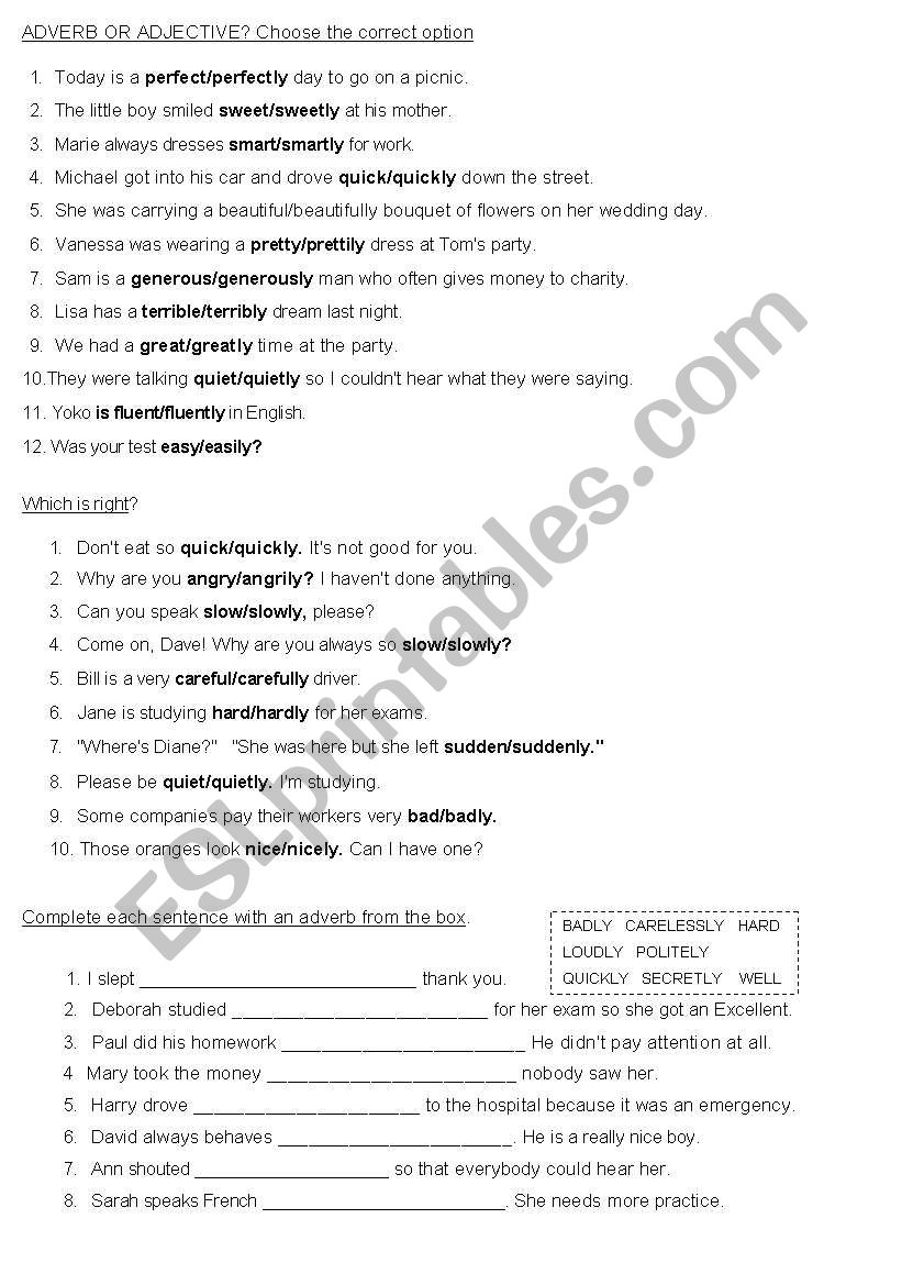 ADVERBS AND ADJECTIVES worksheet
