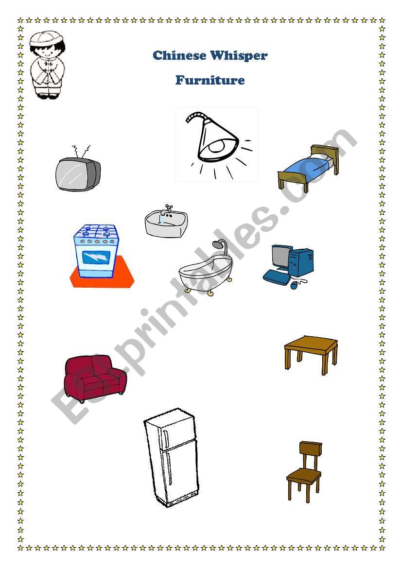 Chinese whisper furniture worksheet