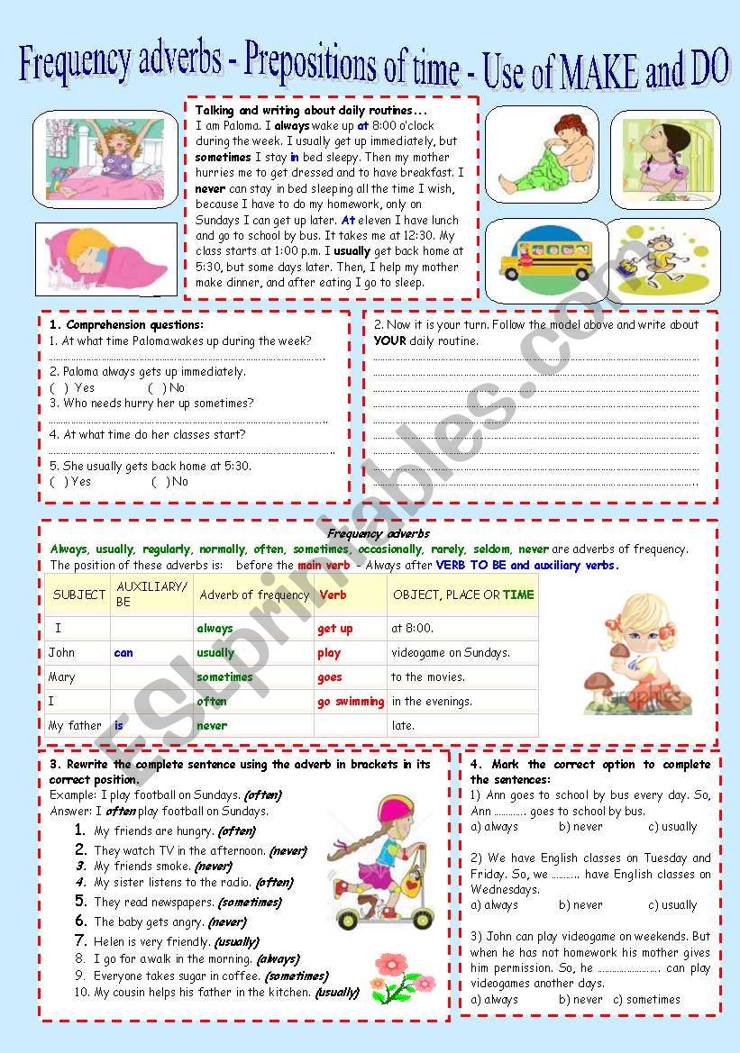 FrequencyÂ´s adverb - Prepositions of Time - Do and Make