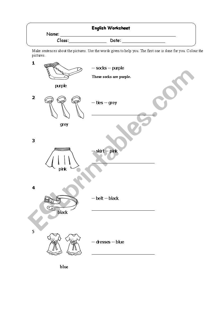 clothing worksheet