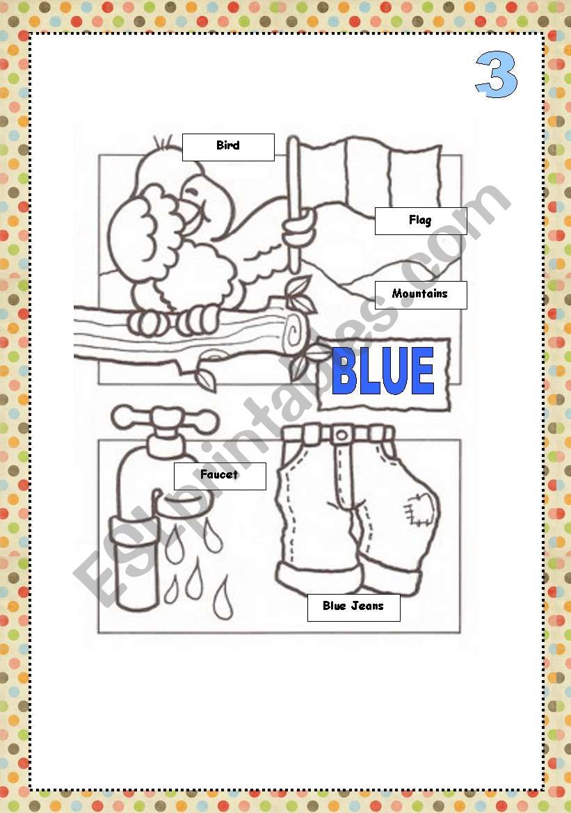 Color cards for painting BLUE worksheet
