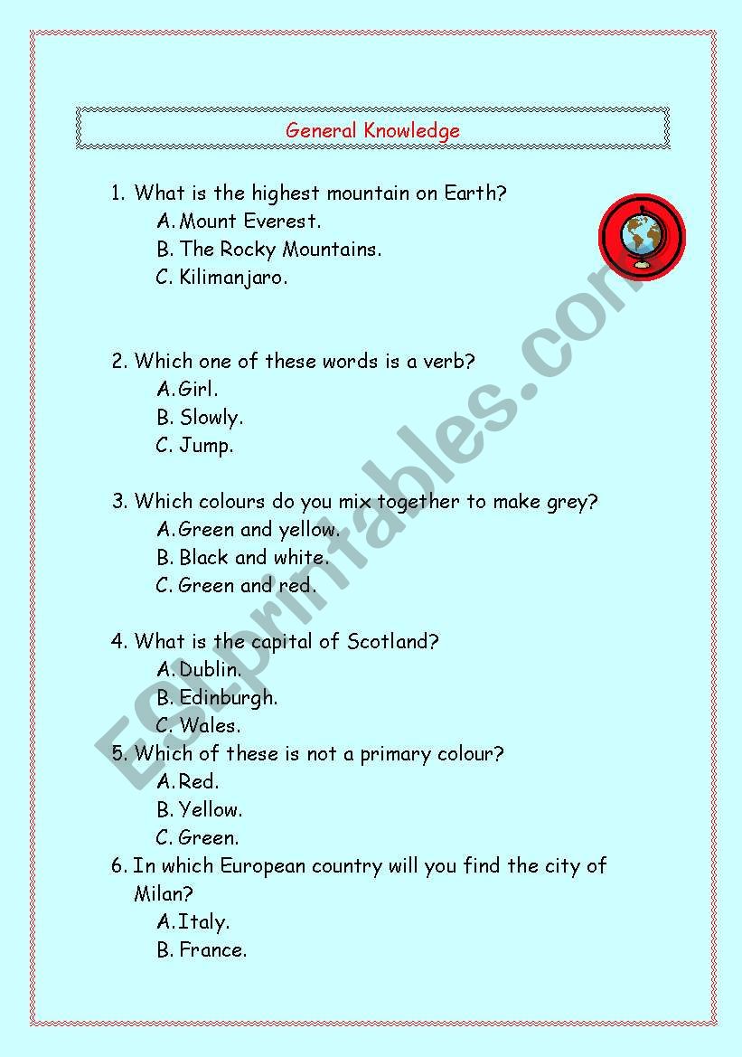 General Knowledge worksheet