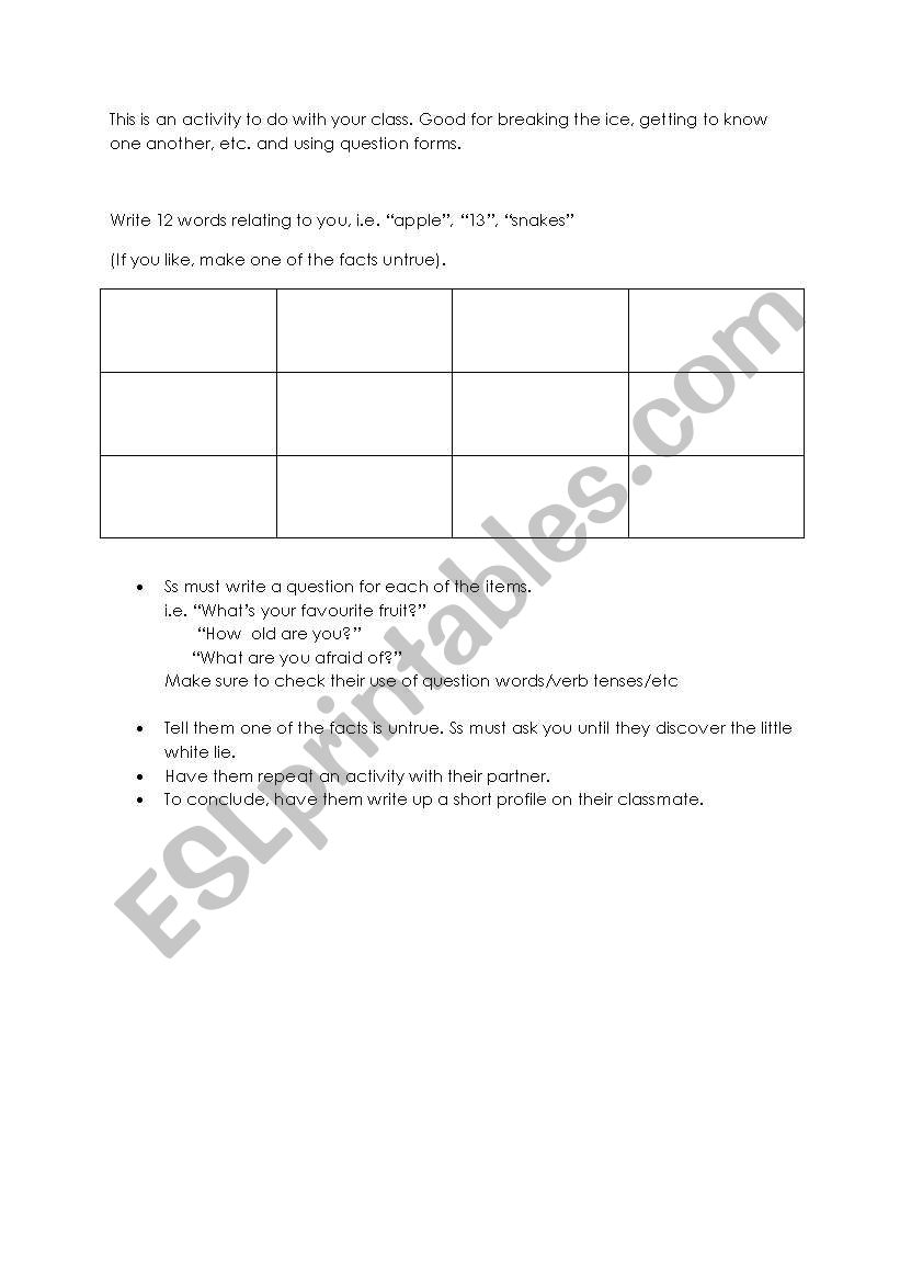 getting to know you worksheet