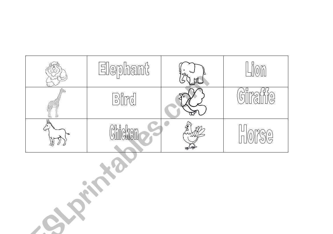 Animals domino worksheet