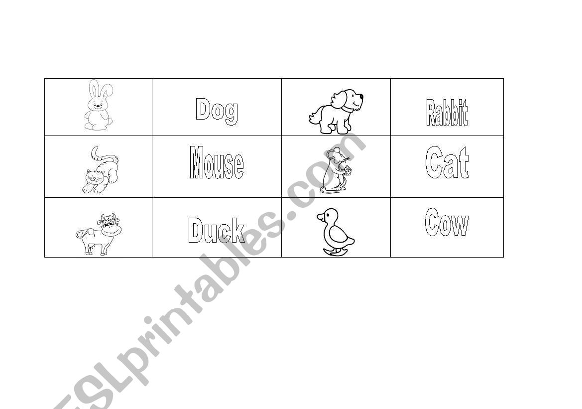 animals domino worksheet