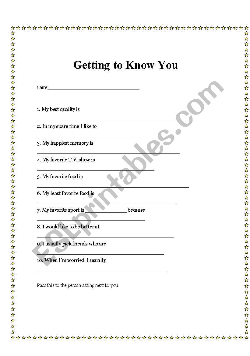 Ice Breaker worksheet