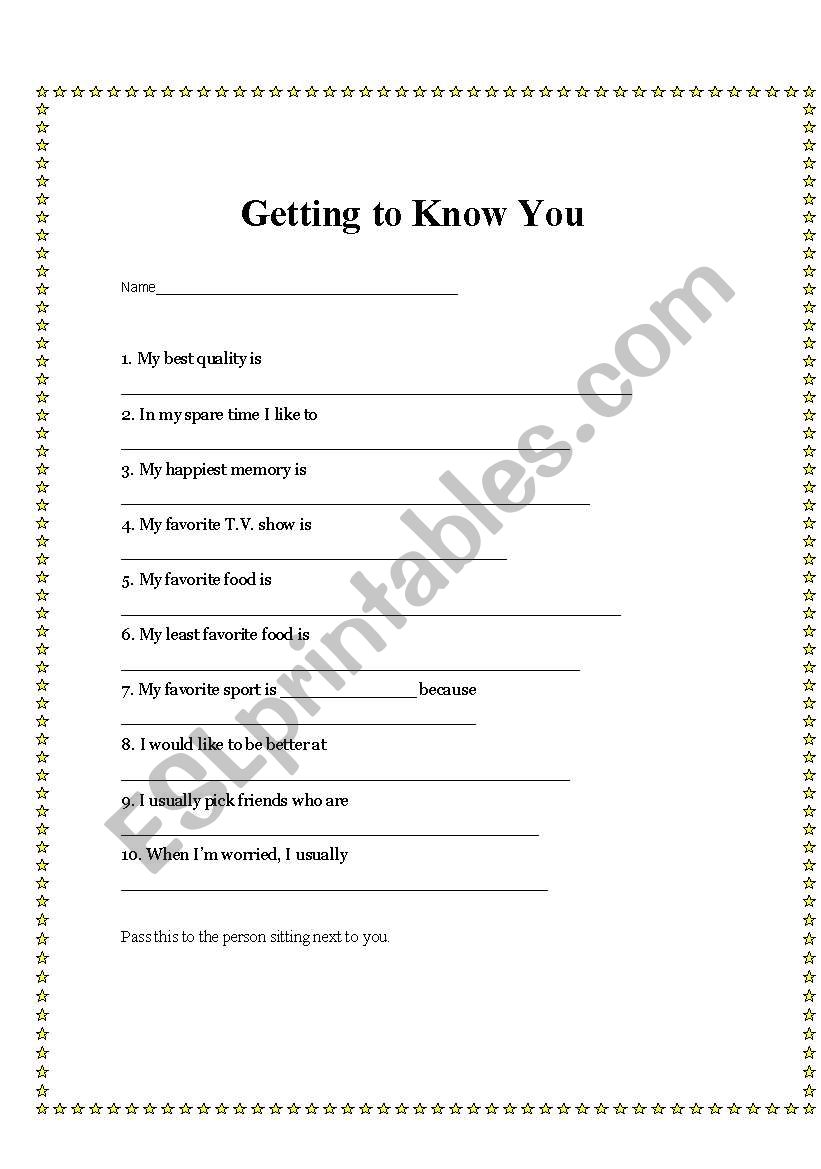 English worksheets: Ice Breaker