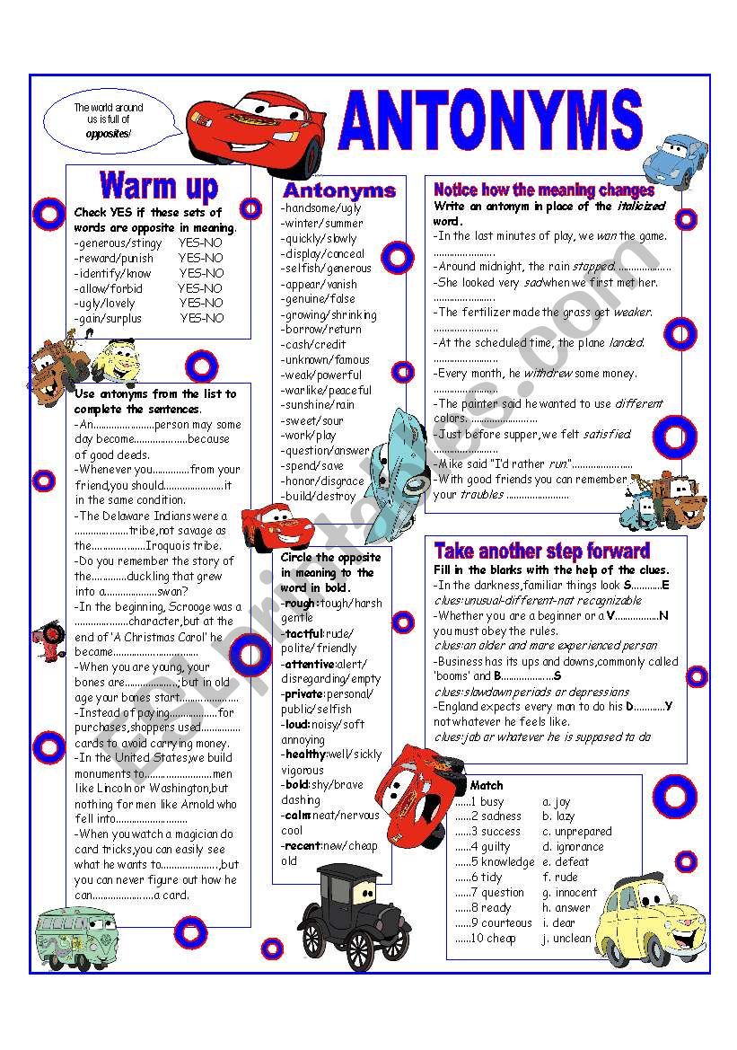 ANTONYMS worksheet