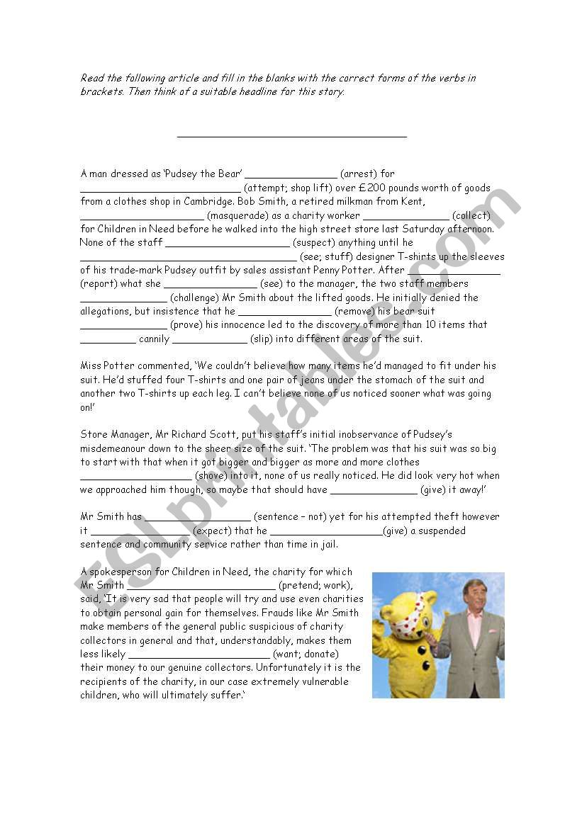 Advanced Verb Forms Assessment - Gap Fill