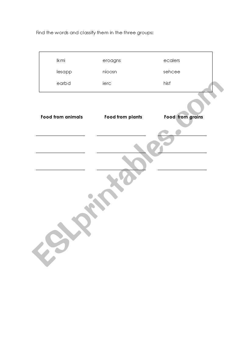 Complete and classify the food