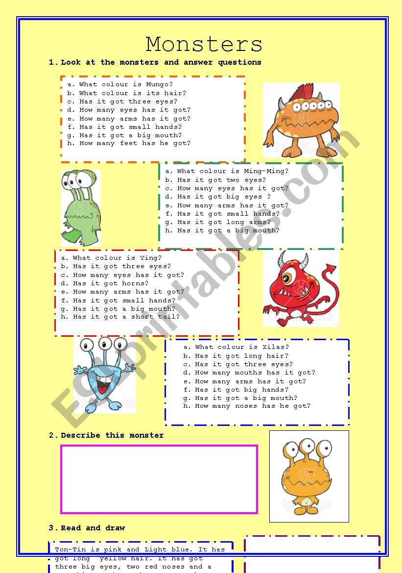 Monsters worksheet