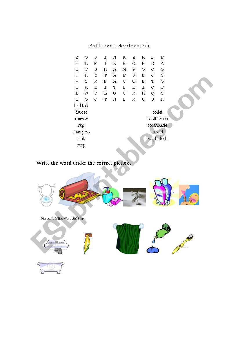 Bathroom Wordsearch worksheet