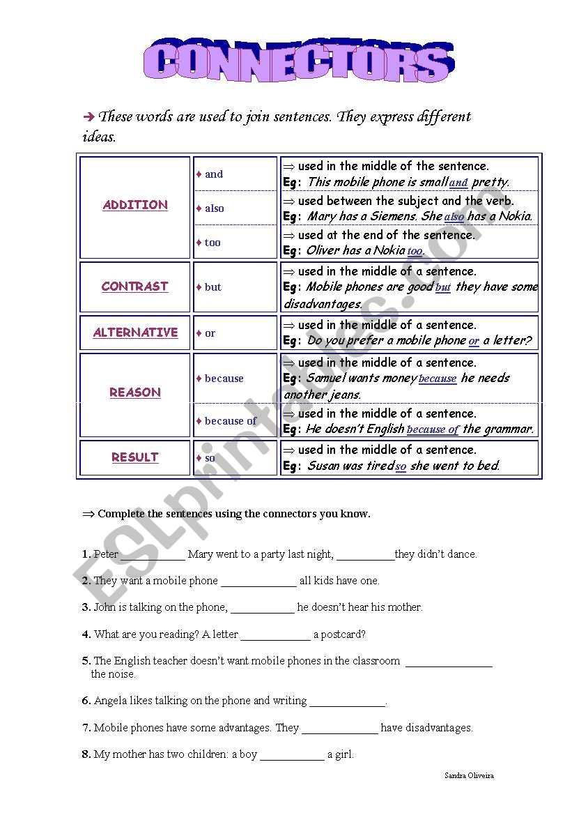 Connectors worksheet