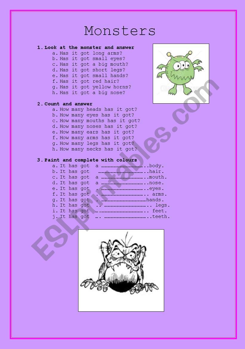 Monsters worksheet