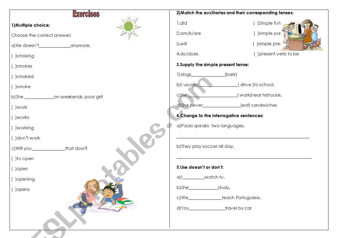 Review  about verbs worksheet