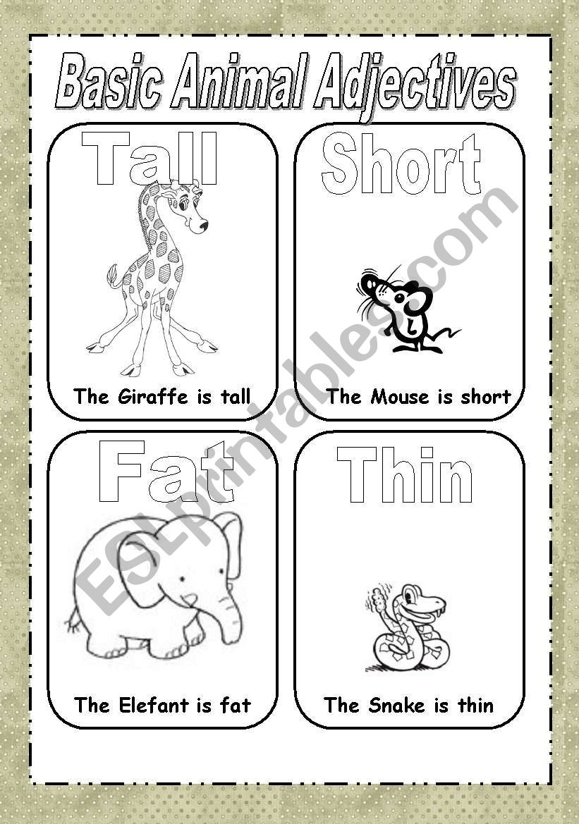 Basic Adjectives with Animals worksheet