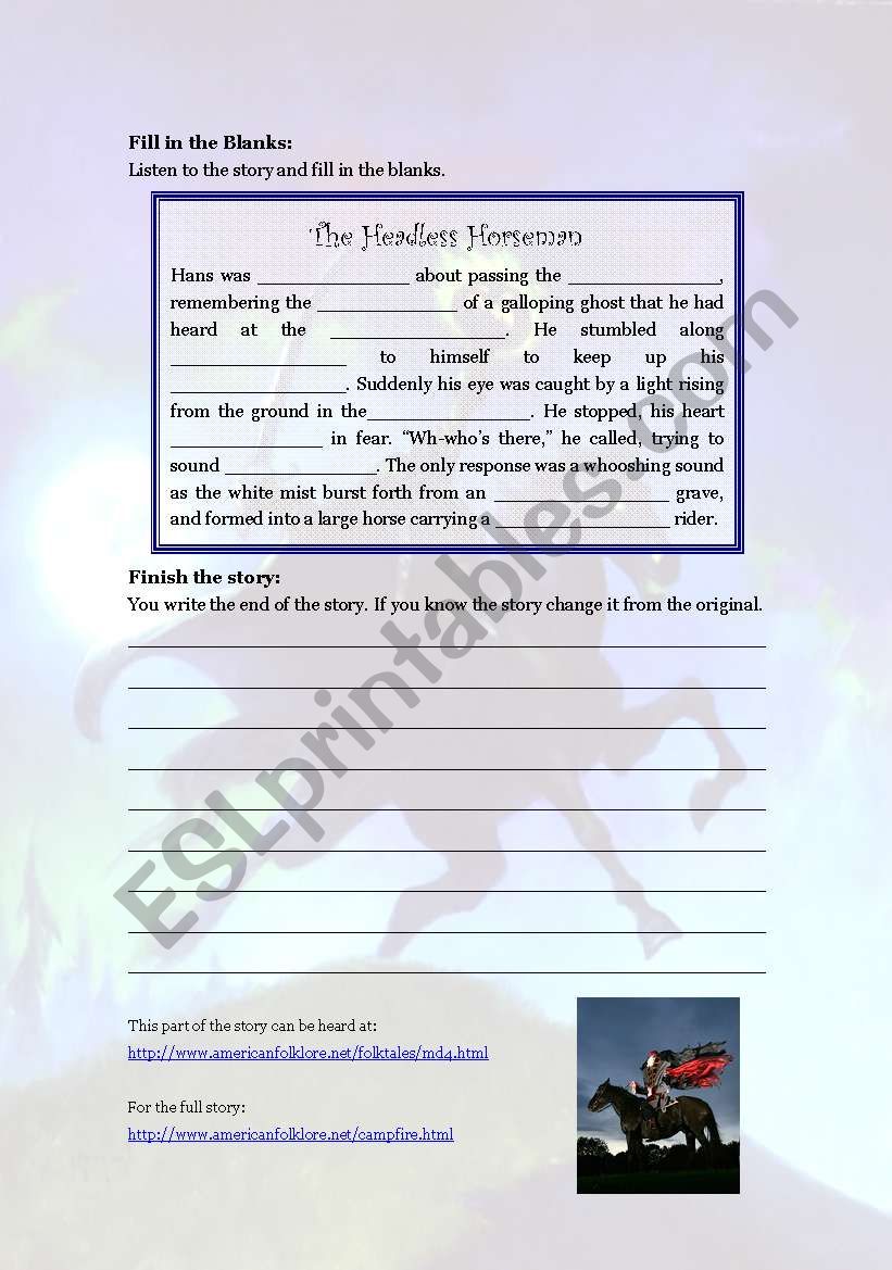 The Headless Horeseman worksheet