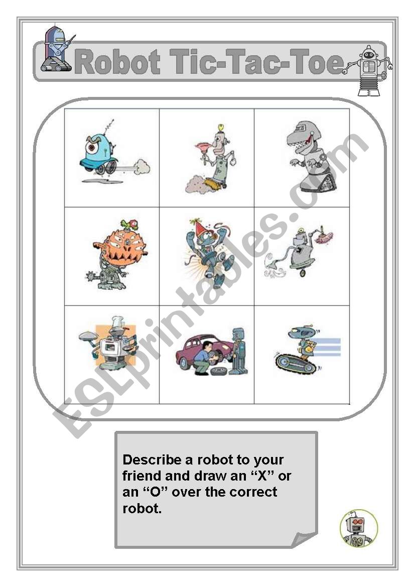 Describing Robots Tic-Tac-Toe (Noughts and Crosses), Great for Practising Adjectives!!!!