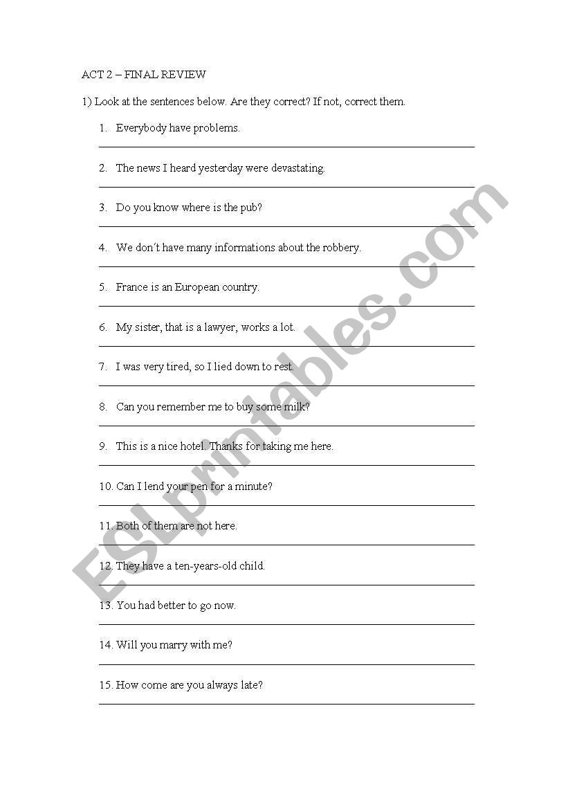 Common Mistakes in English worksheet