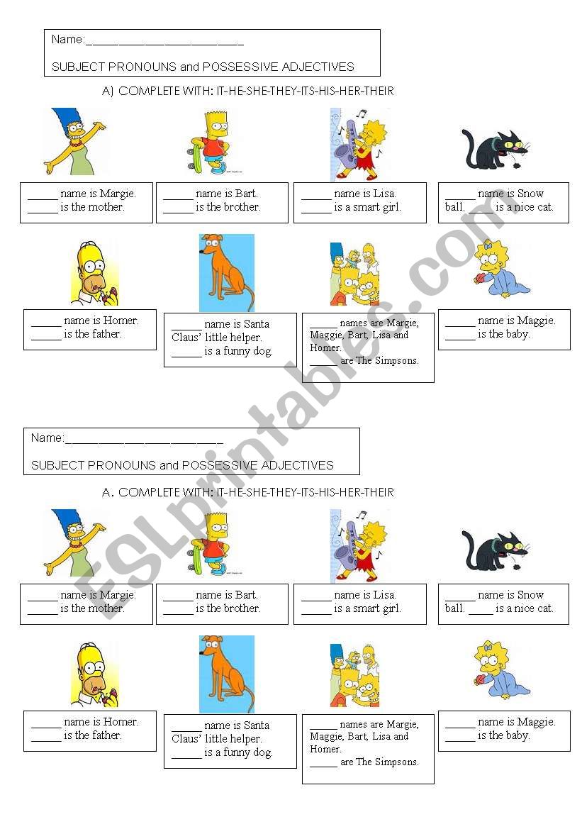 Subject Pronouns and Possessive Adjectives