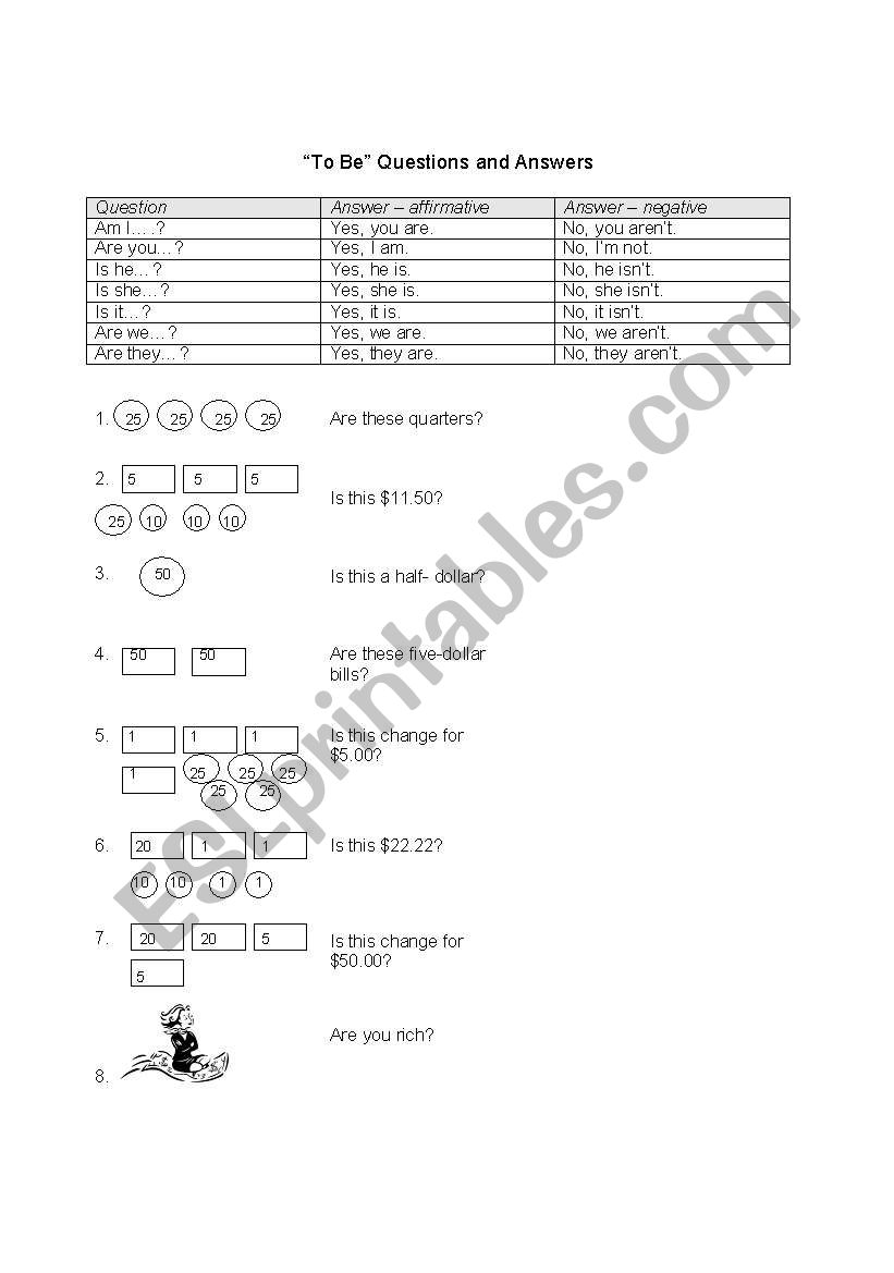 To Be - Money worksheet