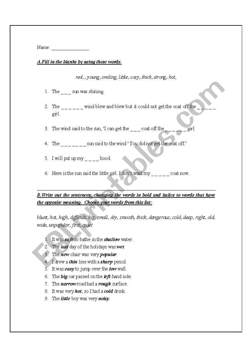 Adjectives worksheet